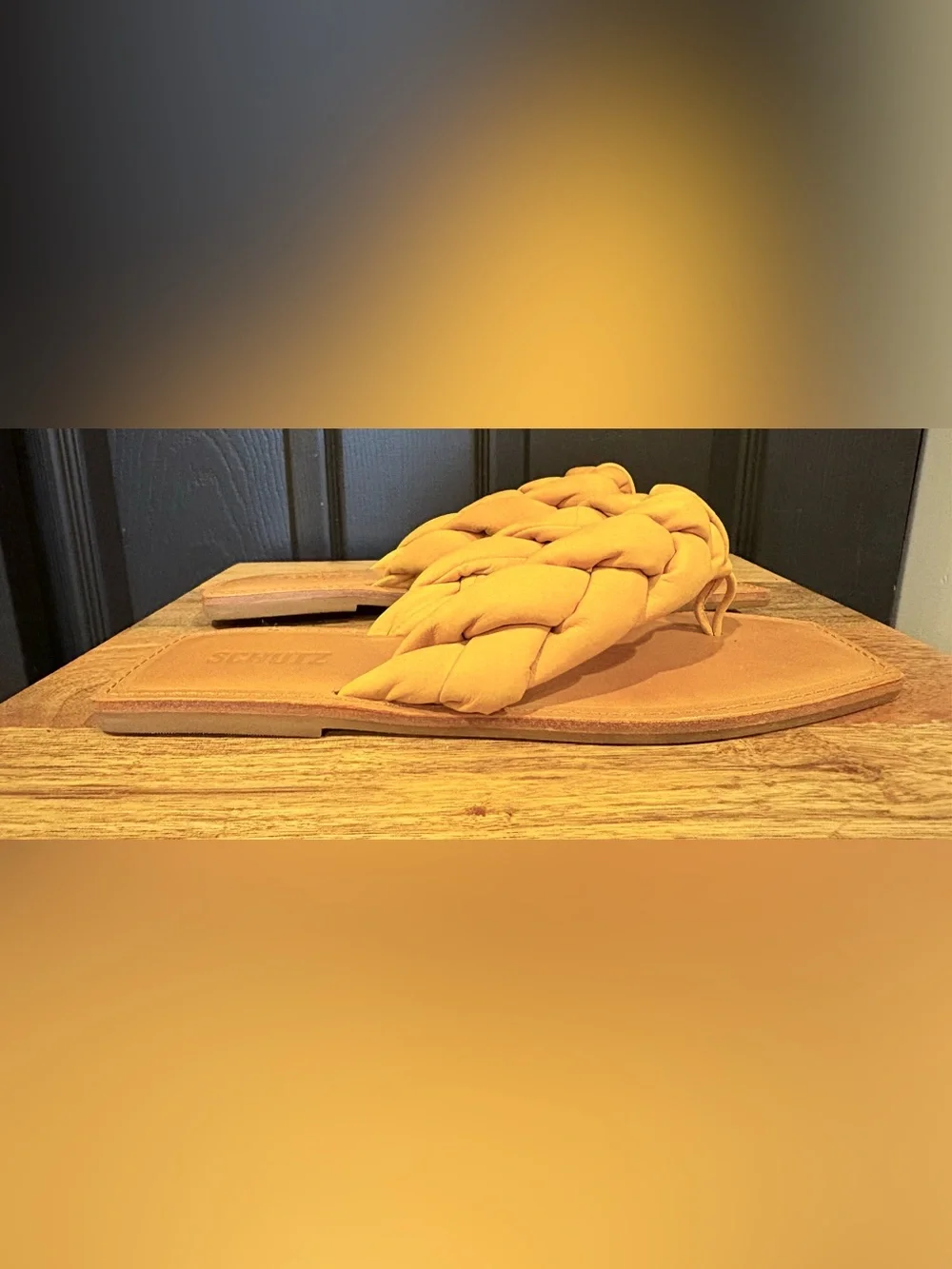 SCHUTZ Braided Yellow Leather Toe-Post Sandal